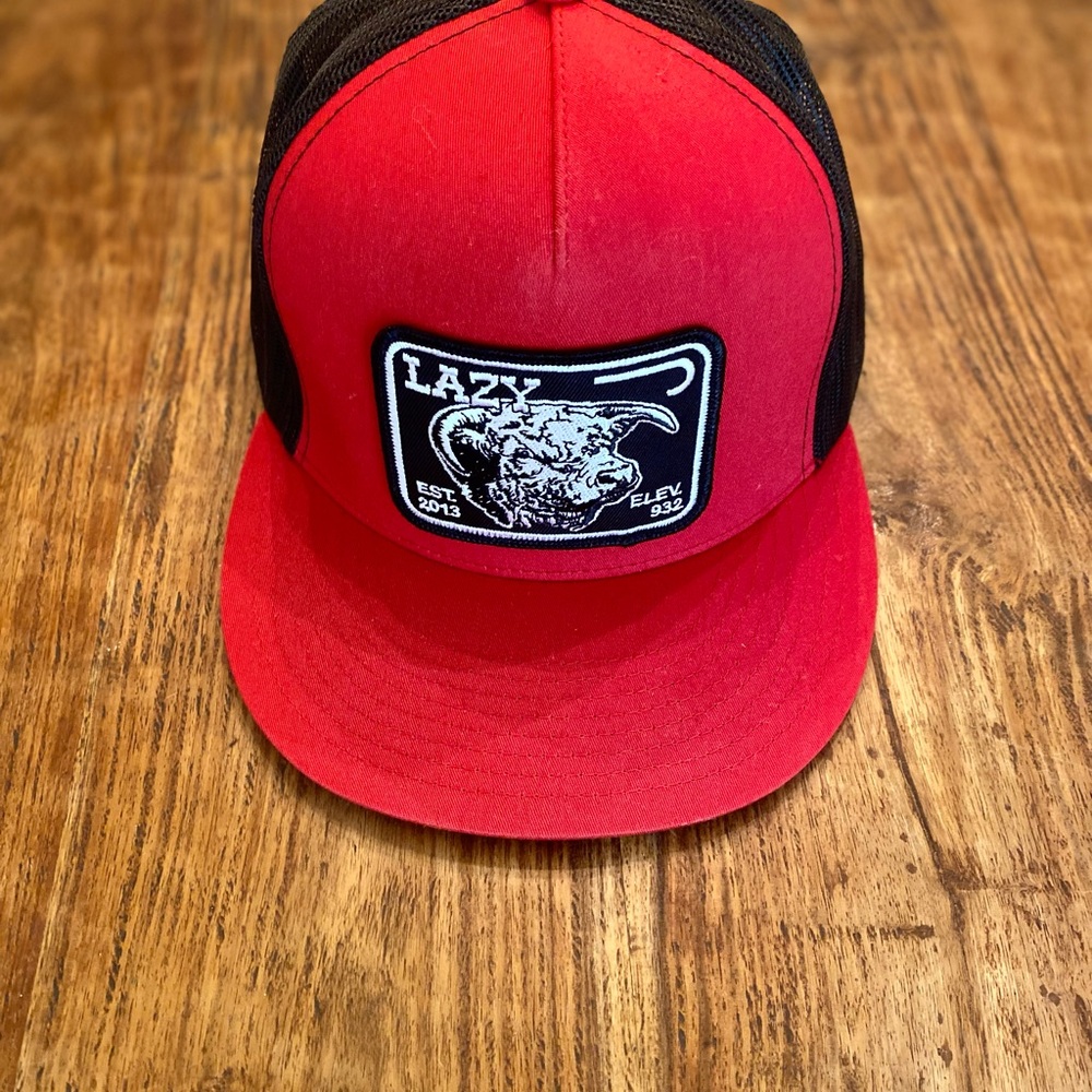 Lazy J Ranch Black and Red Hat With Patch